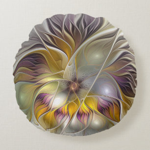 Abstract Colourful Fantasy Flower Fractal Art Round Pillow