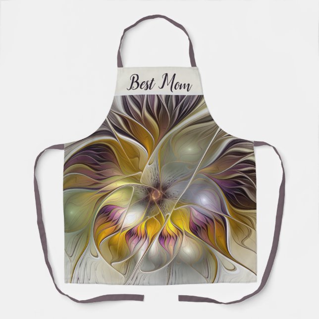 Abstract Colourful Fantasy Flower Fractal Best Mom Apron (Front)