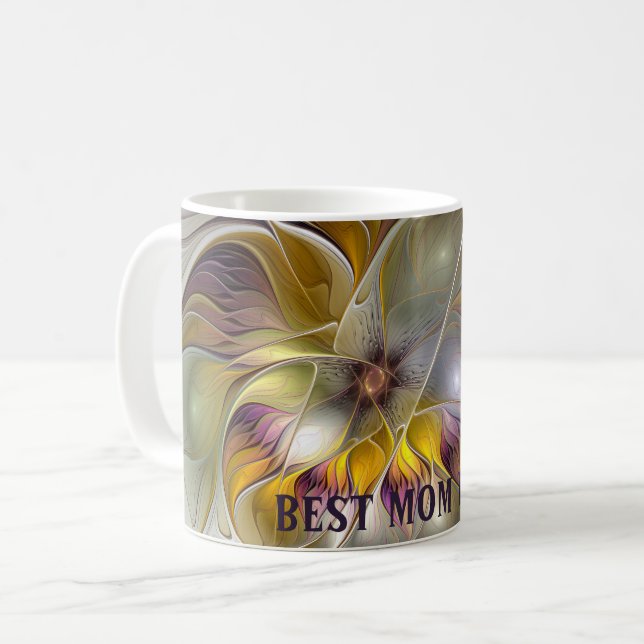 Abstract Colourful Fantasy Flower Fractal Best Mom Coffee Mug (Front Left)