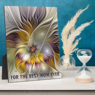 Abstract Colourful Fantasy Flower Fractal Best Mom Plaque