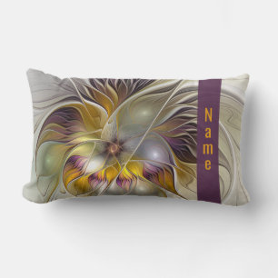 Abstract Colourful Fantasy Flower Fractal Name Lumbar Pillow