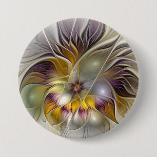 Abstract Colourful Fantasy Flower Modern Fractal 3 Inch Round Button