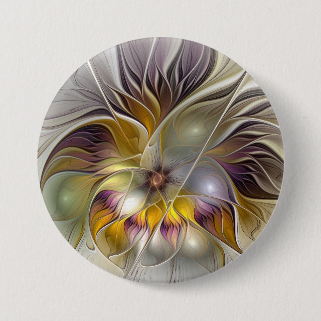 Abstract Colourful Fantasy Flower Modern Fractal 3 Inch Round Button (Front)
