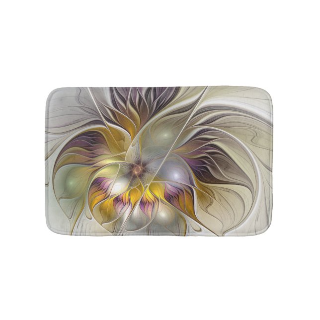 Abstract Colourful Fantasy Flower Modern Fractal Bath Mat (Front)