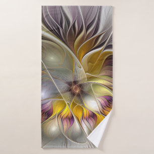 Abstract Colourful Fantasy Flower Modern Fractal Bath Towel