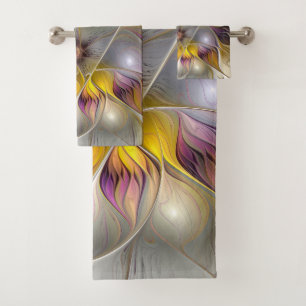 Abstract Colourful Fantasy Flower Modern Fractal Bath Towel Set