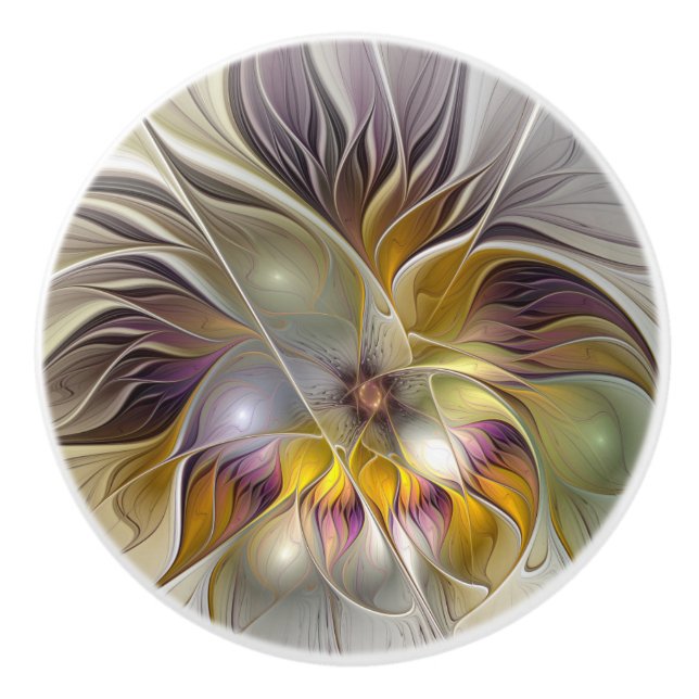 Abstract Colourful Fantasy Flower Modern Fractal Ceramic Knob (Front)