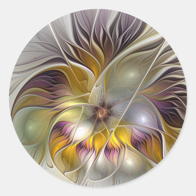 Abstract Colourful Fantasy Flower Modern Fractal Classic Round Sticker (Front)