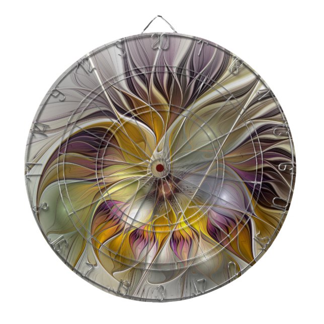 Abstract Colourful Fantasy Flower Modern Fractal Dartboard (Front)