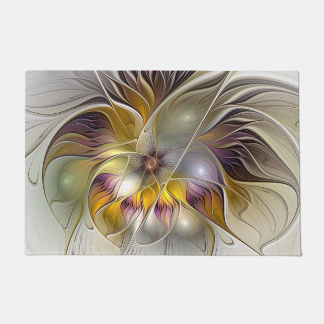Abstract Colourful Fantasy Flower Modern Fractal Doormat (Front)