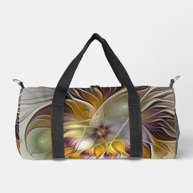 Abstract Colourful Fantasy Flower Modern Fractal Duffle Bag (Front)