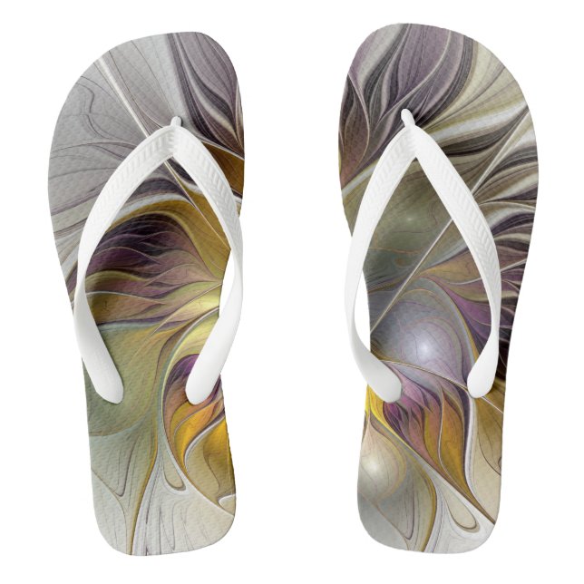 Abstract Colourful Fantasy Flower Modern Fractal Flip Flops (Footbed)