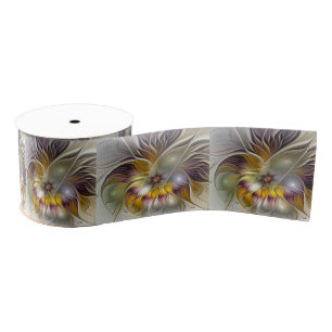 Abstract Colourful Fantasy Flower Modern Fractal Grosgrain Ribbon