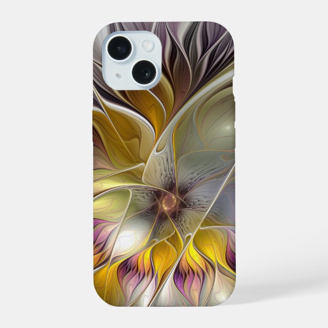 Abstract Colourful Fantasy Flower Modern Fractal iPhone 15 Case (Back)