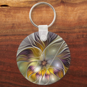 Abstract Colourful Fantasy Flower Modern Fractal Keychain
