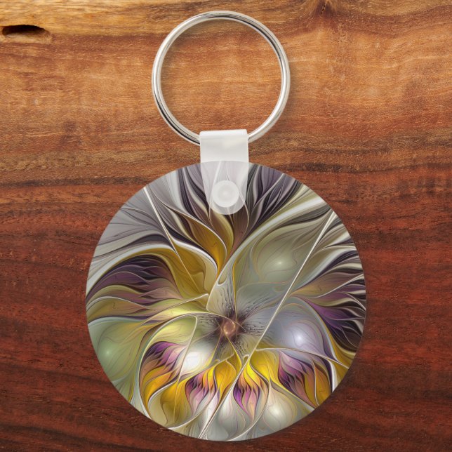 Abstract Colourful Fantasy Flower Modern Fractal Keychain (Front)