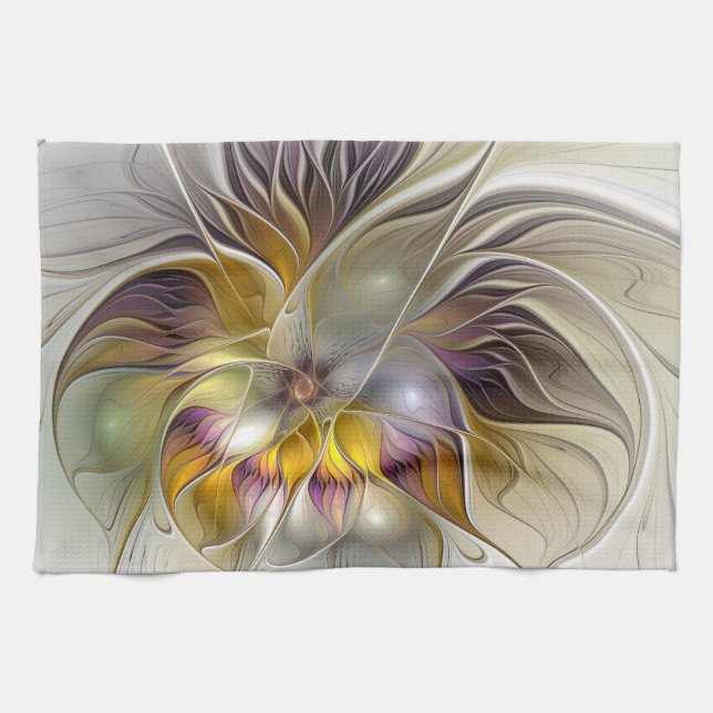 Abstract Colourful Fantasy Flower Modern Fractal Kitchen Towel (Horizontal)
