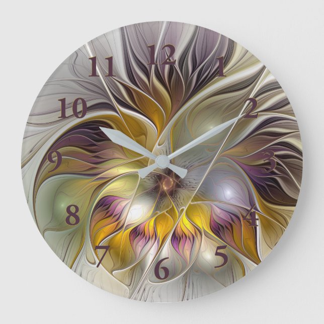Abstract Colourful Fantasy Flower Modern Fractal Large Clock (Front)