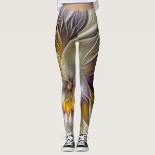 Abstract Colourful Fantasy Flower Modern Fractal Leggings
