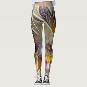 Abstract Colourful Fantasy Flower Modern Fractal Leggings