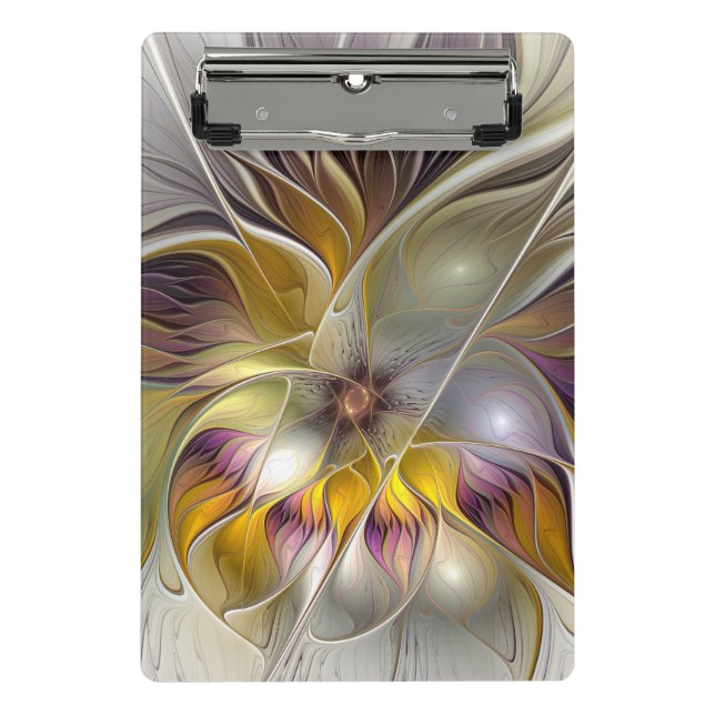 Abstract Colourful Fantasy Flower Modern Fractal Mini Clipboard (Front)