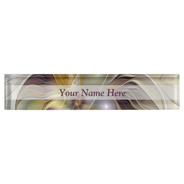 Abstract Colourful Fantasy Flower Modern Fractal Nameplate (Front)