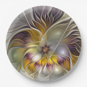 Abstract Colourful Fantasy Flower Modern Fractal Paper Plate