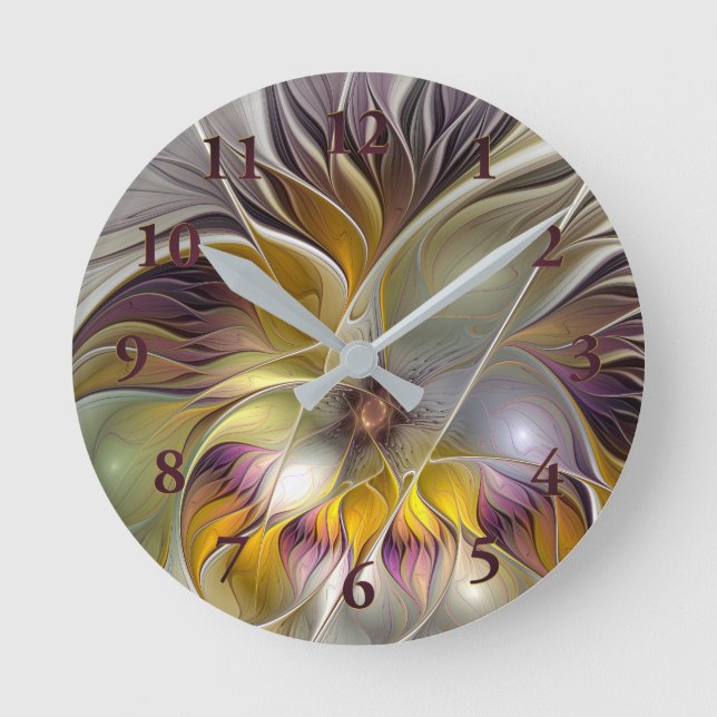 Abstract Colourful Fantasy Flower Modern Fractal Round Clock (Front)