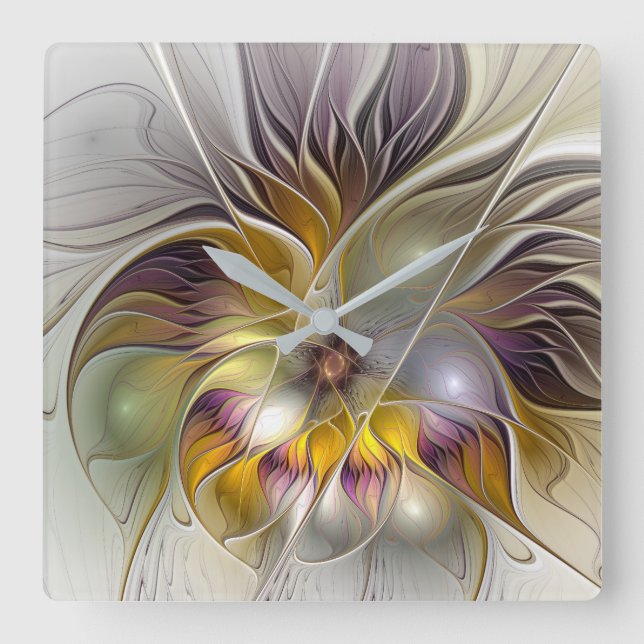 Abstract Colourful Fantasy Flower Modern Fractal Square Wall Clock (Front)