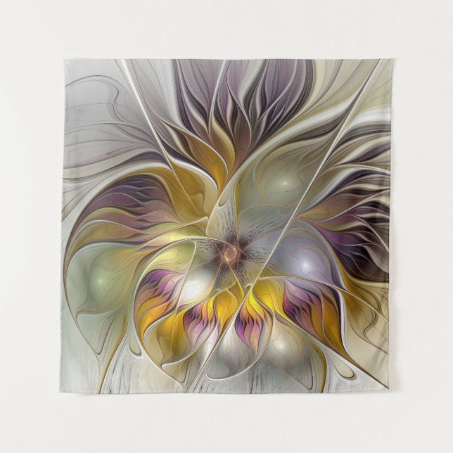 Abstract Colourful Fantasy Flower Modern Fractal Tapestry (Front)