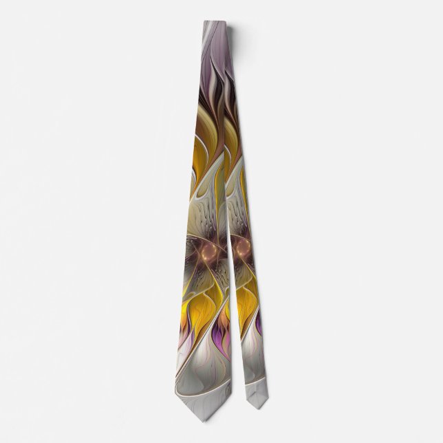 Abstract Colourful Fantasy Flower Modern Fractal Tie (Front)