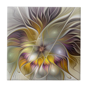 Abstract Colourful Fantasy Flower Modern Fractal Tile