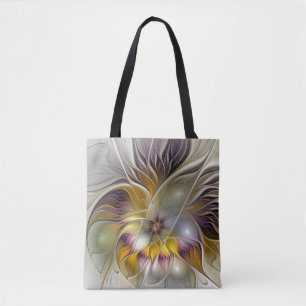 Abstract Colourful Fantasy Flower Modern Fractal Tote Bag