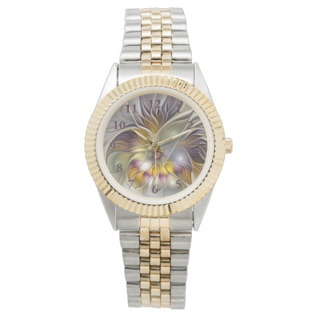 Abstract Colourful Fantasy Flower Modern Fractal Watch (Front)