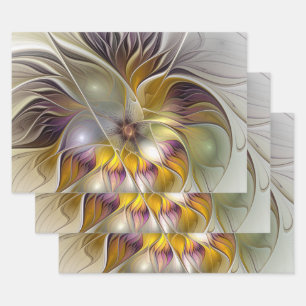 Abstract Colourful Fantasy Flower Modern Fractal Wrapping Paper Sheet
