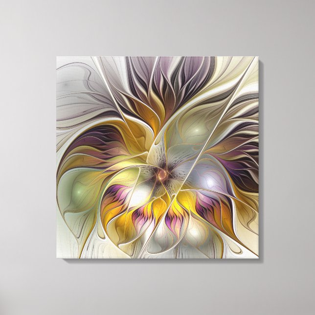 Abstract Colourful Fantasy Flower Modern Triptych Canvas Print (Front)