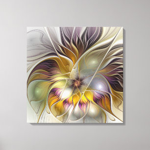 Abstract Colourful Fantasy Flower Modern Triptych Canvas Print