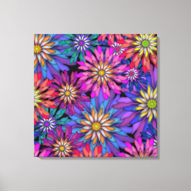 Abstract Colourful Fantasy Flowers Canvas Print (Front)