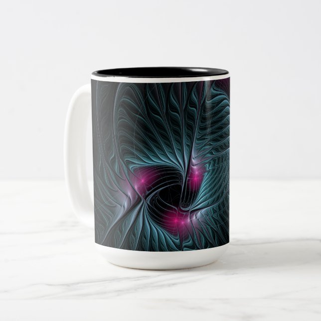 Abstract Colourful Fantasy Fractal Two-Tone Coffee Mug (Front Left)