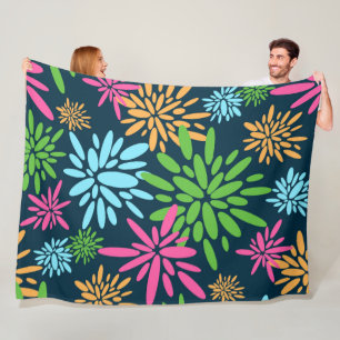 Abstract Colourful Fireworks Flowers Fleece Blanke Blanket