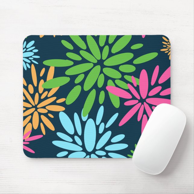 Abstract Colourful Fireworks Flowers Mousepad (With Mouse)