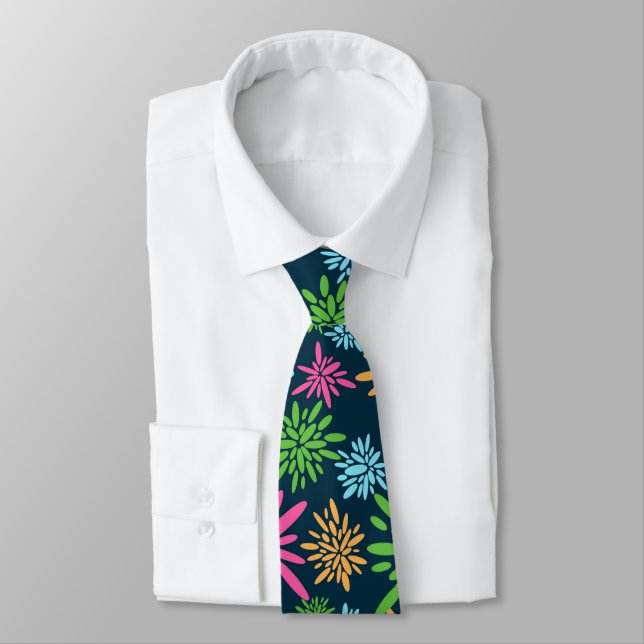Abstract Colourful Fireworks Flowers Neck Tie (Tied)
