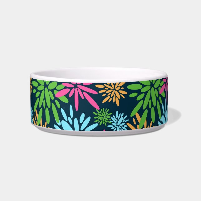 Abstract Colourful Fireworks Flowers Pet Bowl (Left)