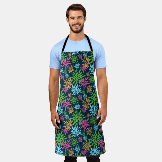 Abstract Colourful Fireworks Flowers Print Apron