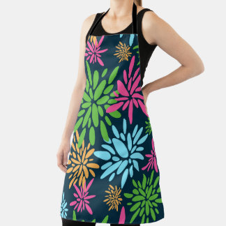 Abstract Colourful Fireworks Flowers Print Apron