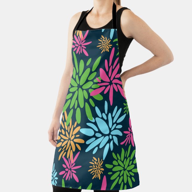Abstract Colourful Fireworks Flowers Print Apron (Insitu)