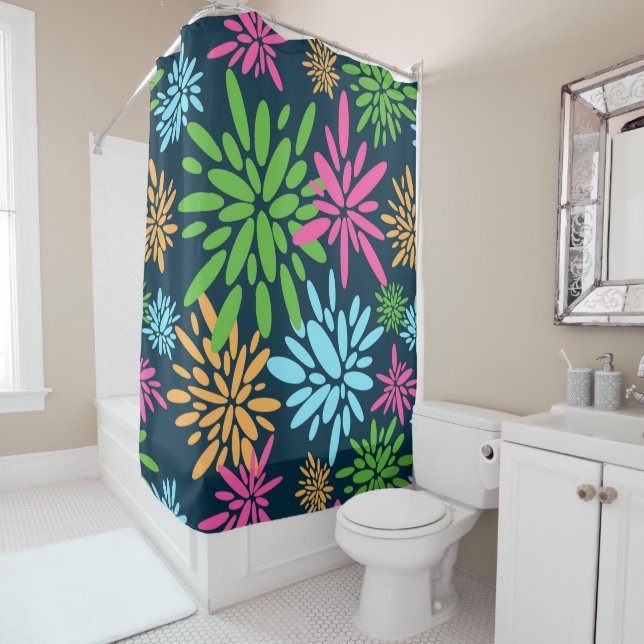 Abstract Colourful Fireworks Flowers Shower Curtai (In Situ)