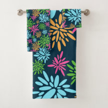 Abstract Colourful Fireworks Flowers Towel