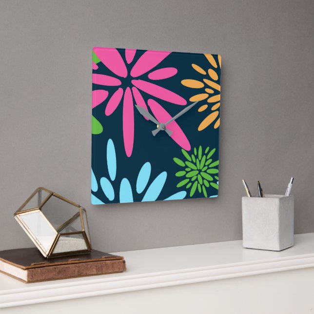 Abstract Colourful Fireworks Flowers Wall Clock (Office)