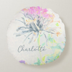 Abstract Colourful Floral Custom Name Round Pillow